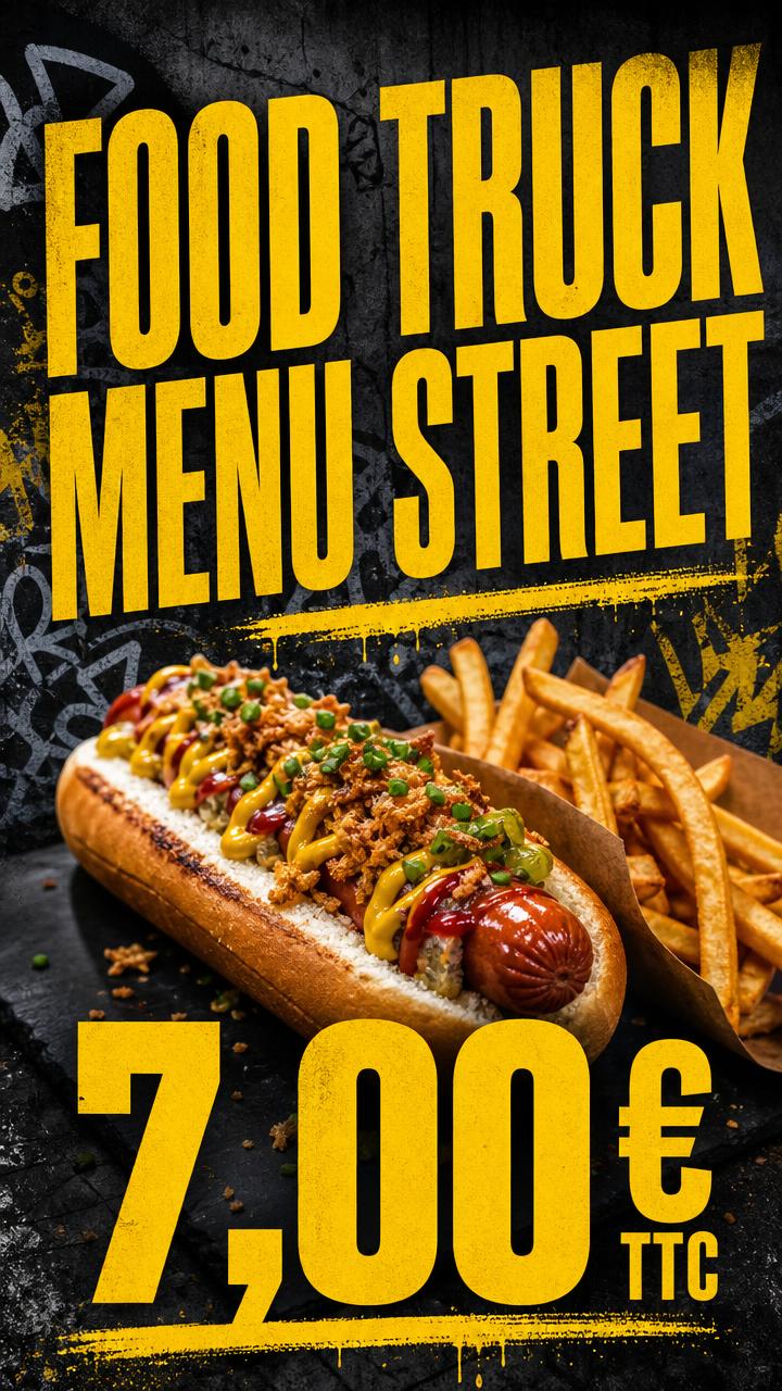 Exemple d'affiche pour écran : Food truck · menu street à 7 €