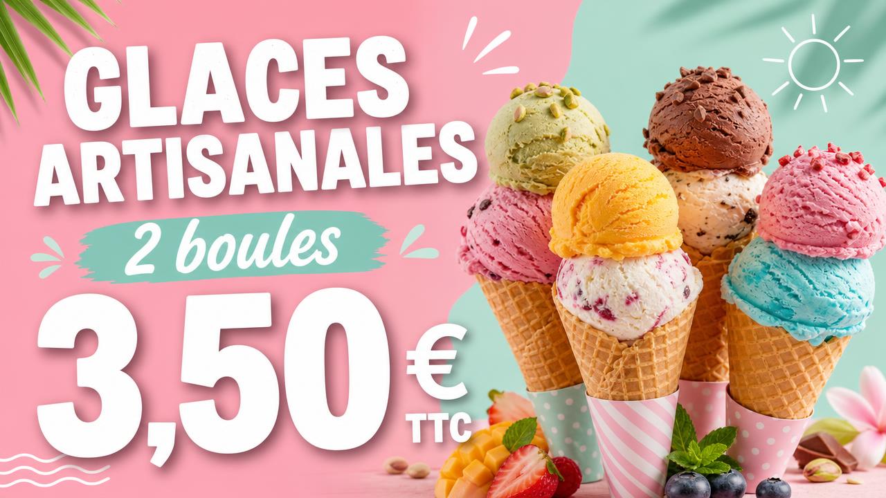 Exemple d'affiche pour écran : Glacier · glaces artisanales dès 3,50 €