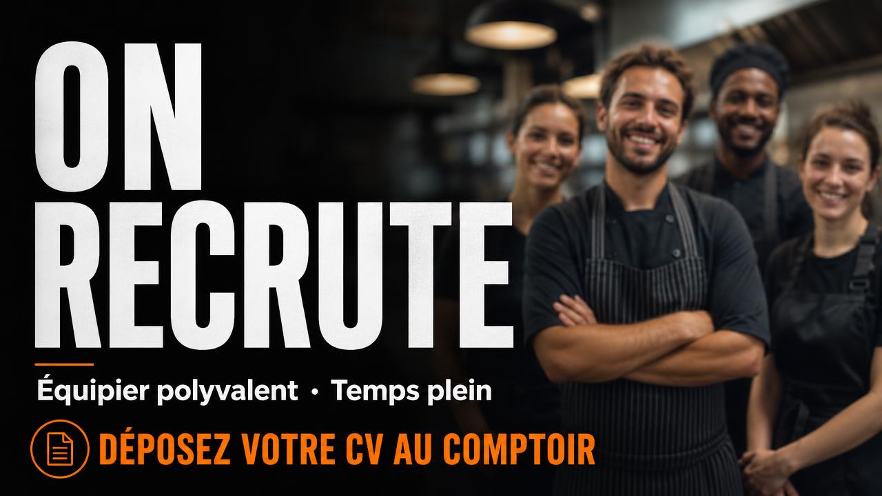 Exemple d'affiche pour écran : Recrutement · on recrute un équipier