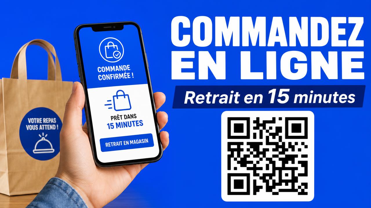 Exemple d'affiche pour écran : Click & collect · QR à scanner