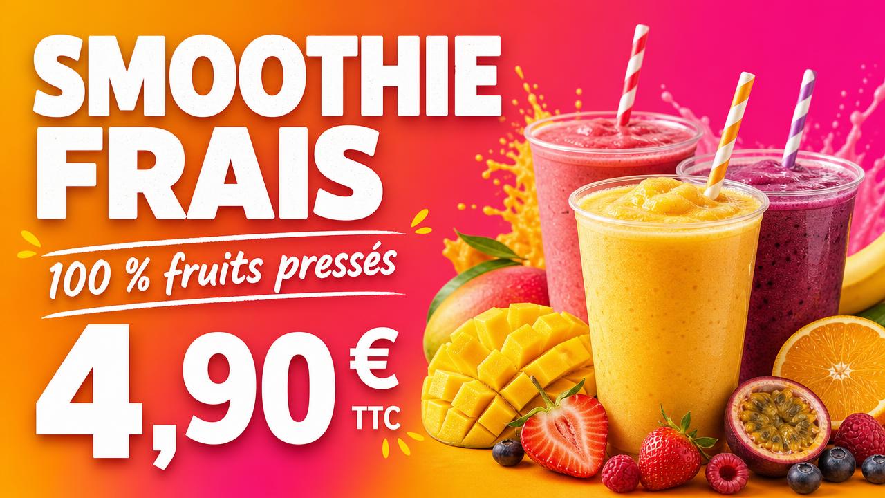 Exemple d'affiche pour écran : Bar à jus · smoothie frais à 4,90 €