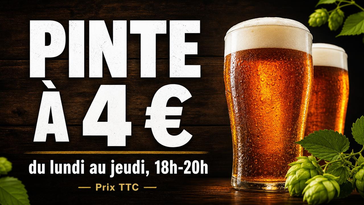 Exemple d'affiche pour écran : Bar à bières · pinte à 4 €