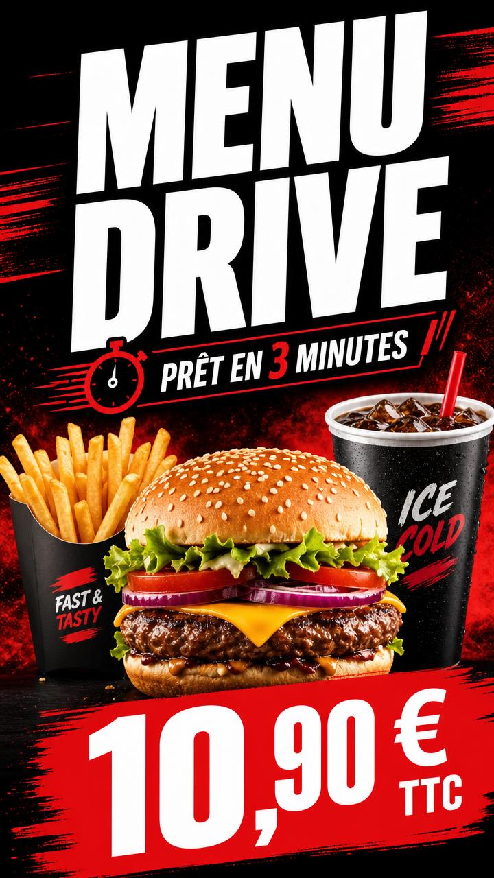 Exemple d'affiche pour écran : Écran drive · menu à 10,90 €