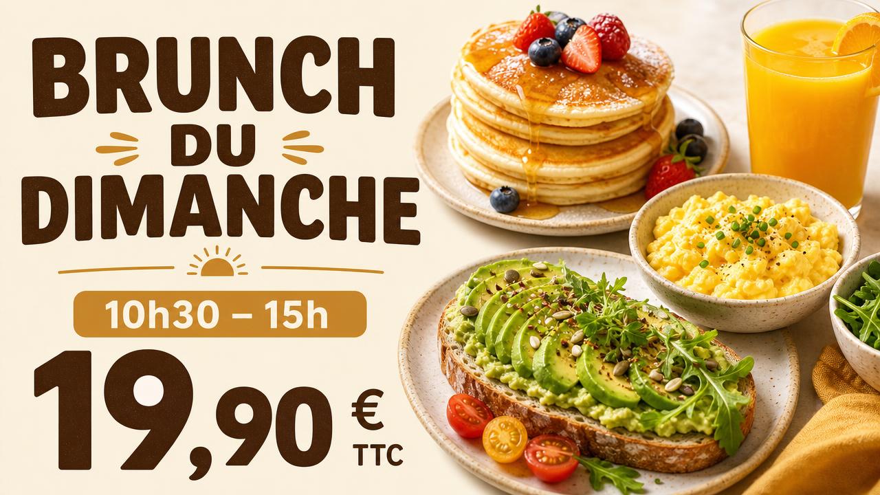 Exemple d'affiche pour écran : Brunch du dimanche à 19,90 €