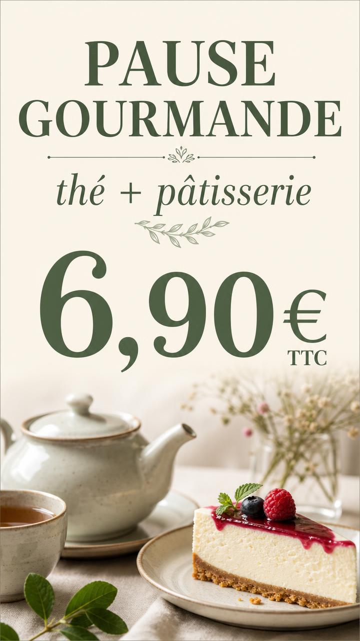 Exemple d'affiche pour écran : Salon de thé · pause gourmande 6,90 €