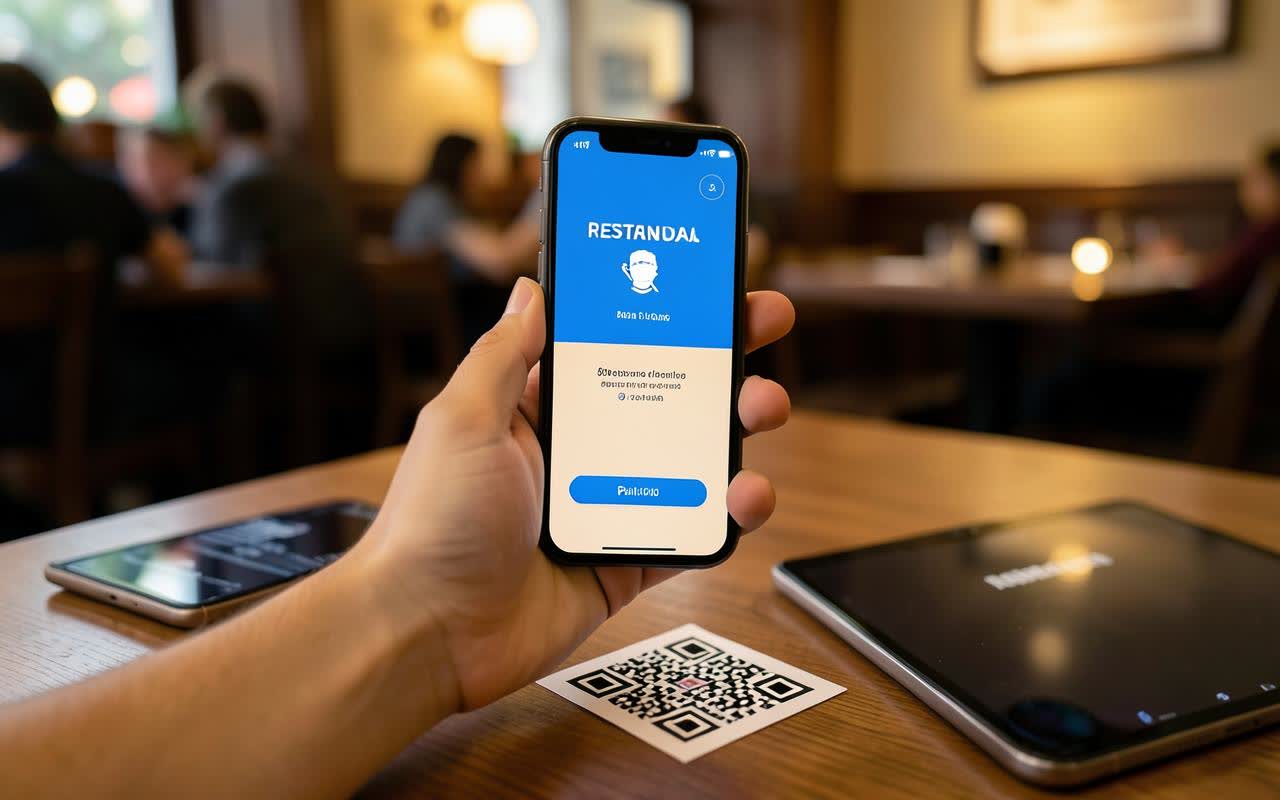 Client scannant un QR code de table pour consulter la carte sur son téléphone