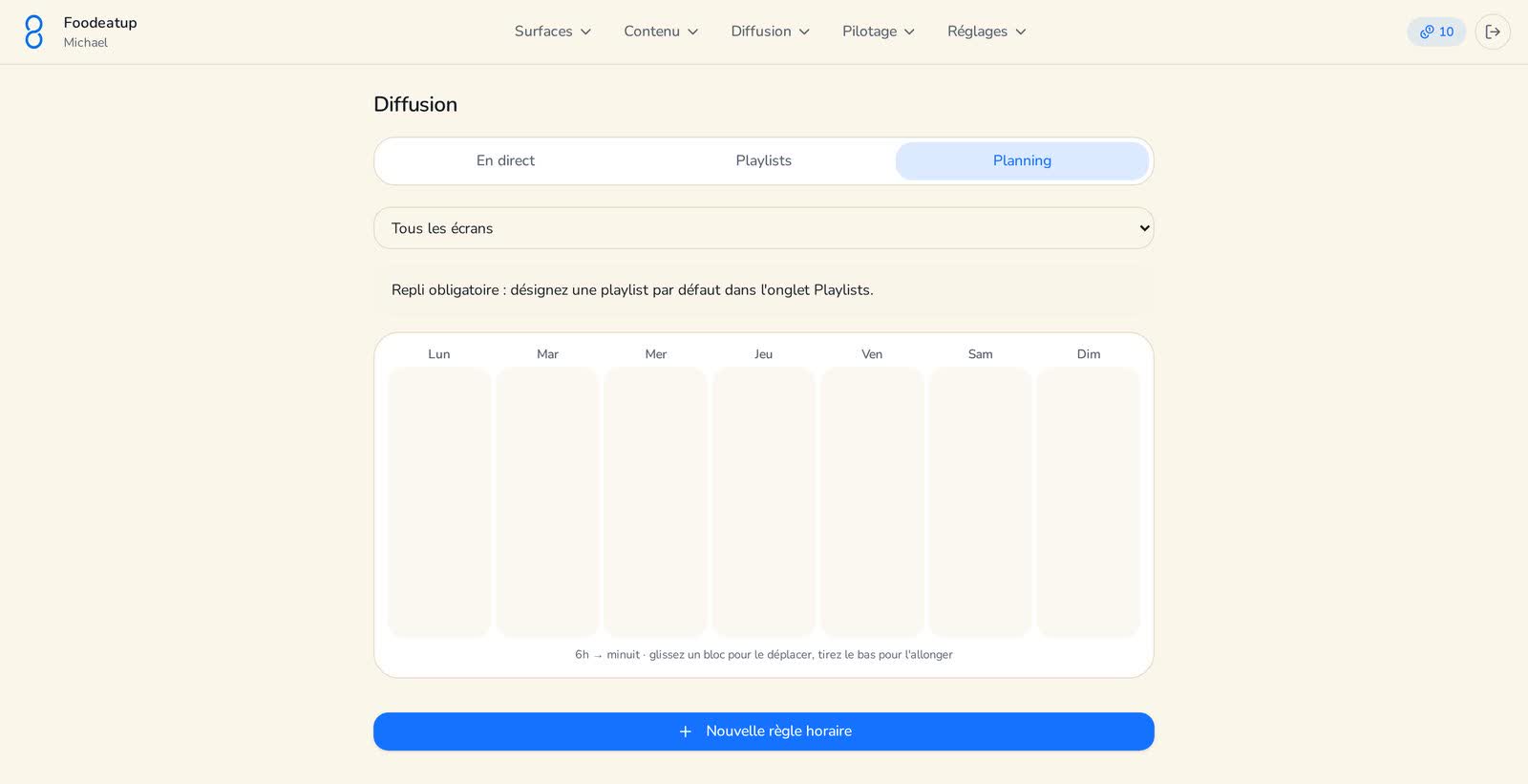 Capture de l'écran : Diffuser une affiche tout de suite